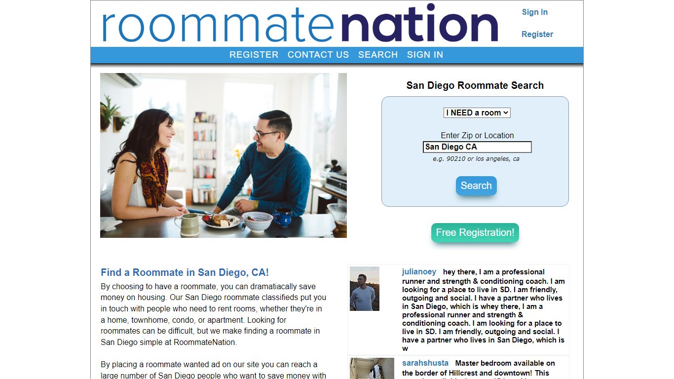 San Diego Roommate Finder - Search San Diego roommates in California